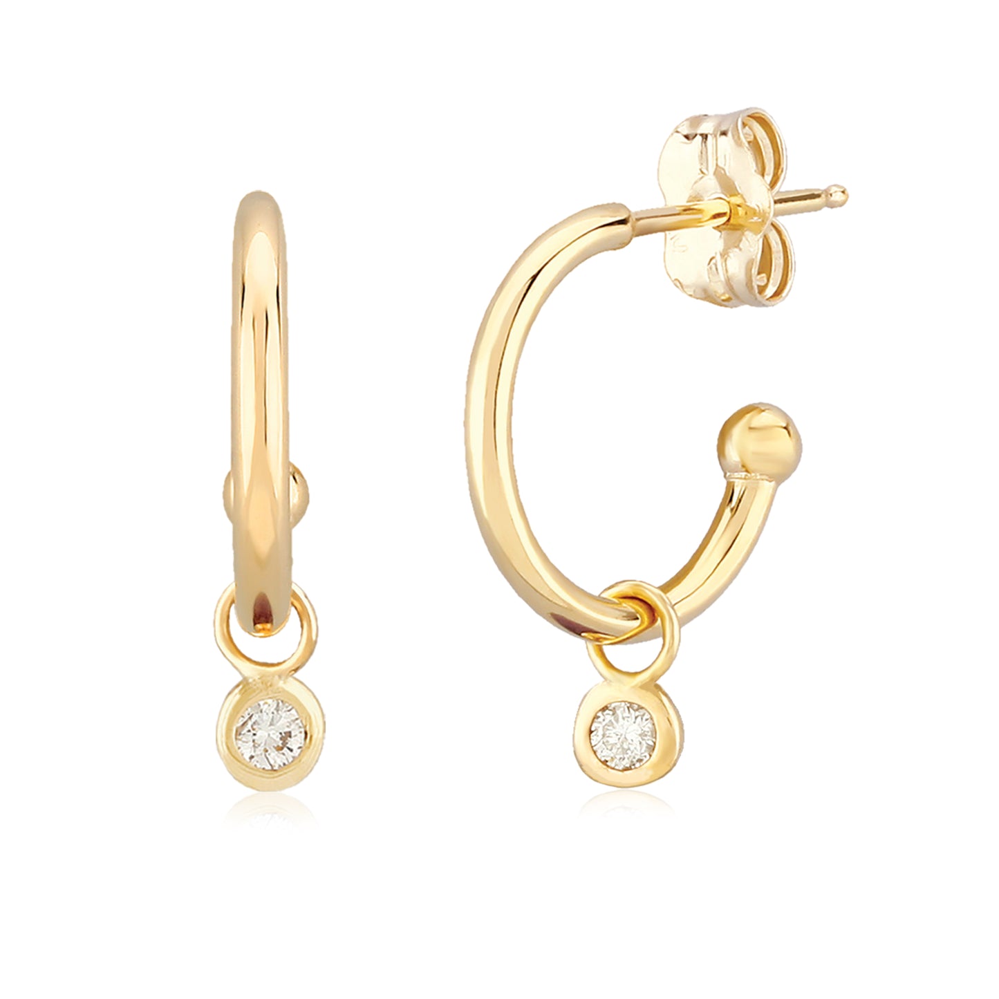 Mini Hoop Earrings with Diamond Charm Drop