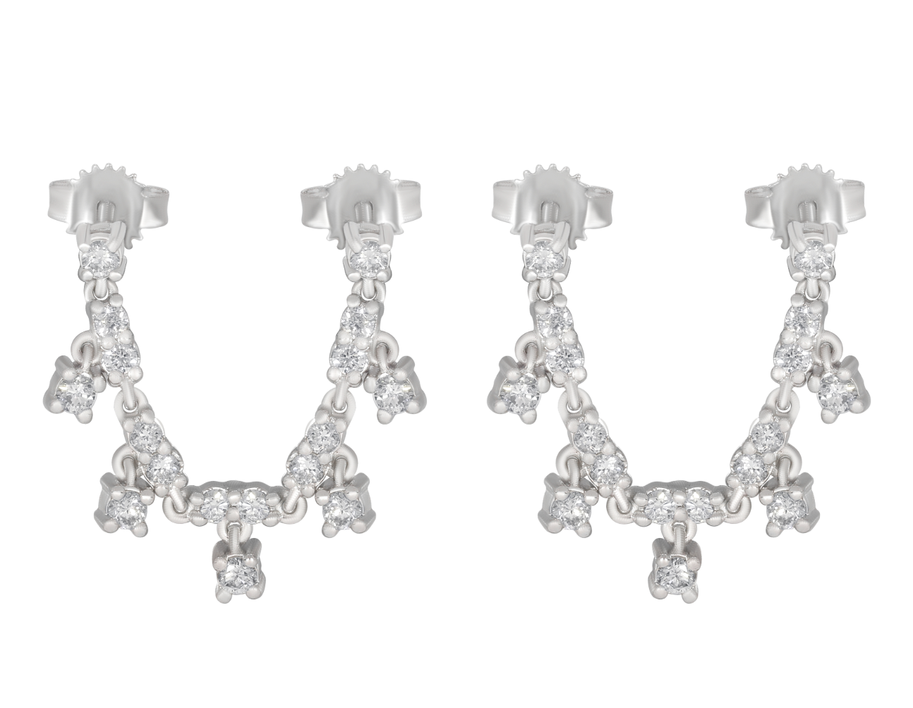 White Gold Drop Earrings with Diamond Clusters