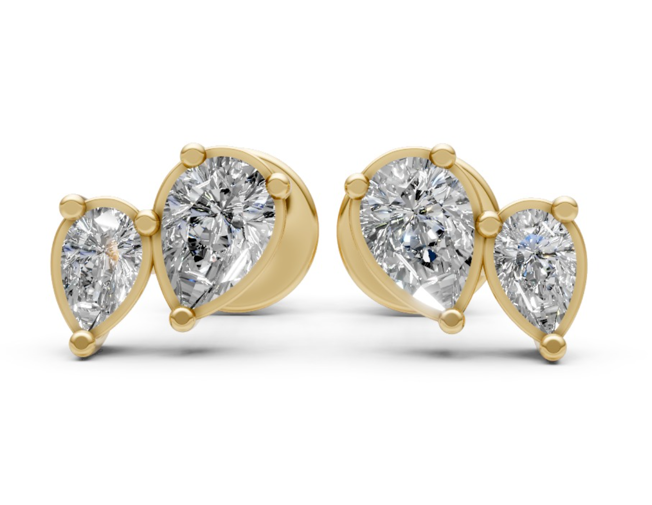 Gold Stud Earrings with Pear-Cut Diamonds