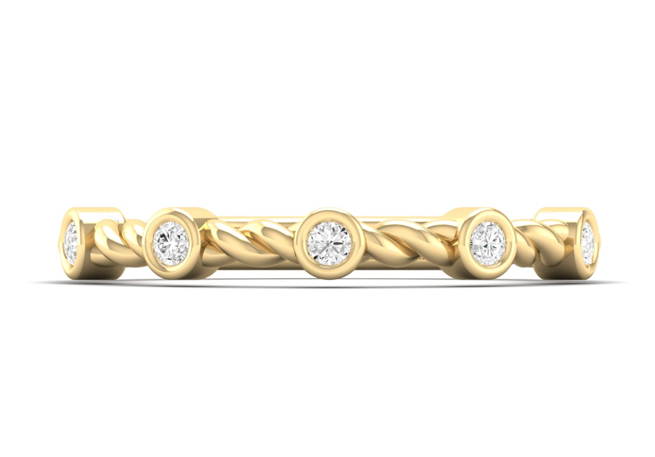 Gold Twisted Band with Bezel-Set Diamonds