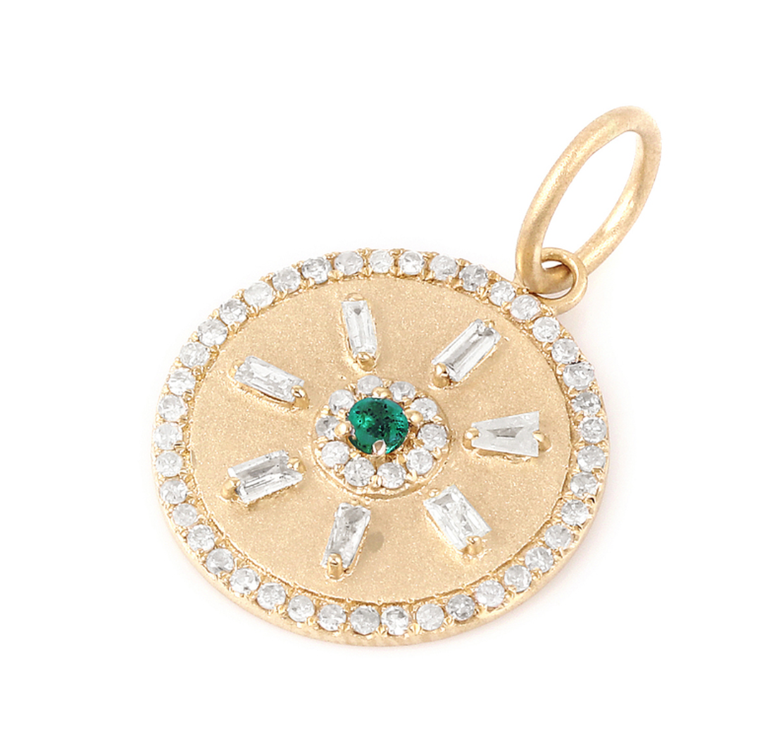 Gold Medallion Pendant with Emerald and Diamonds