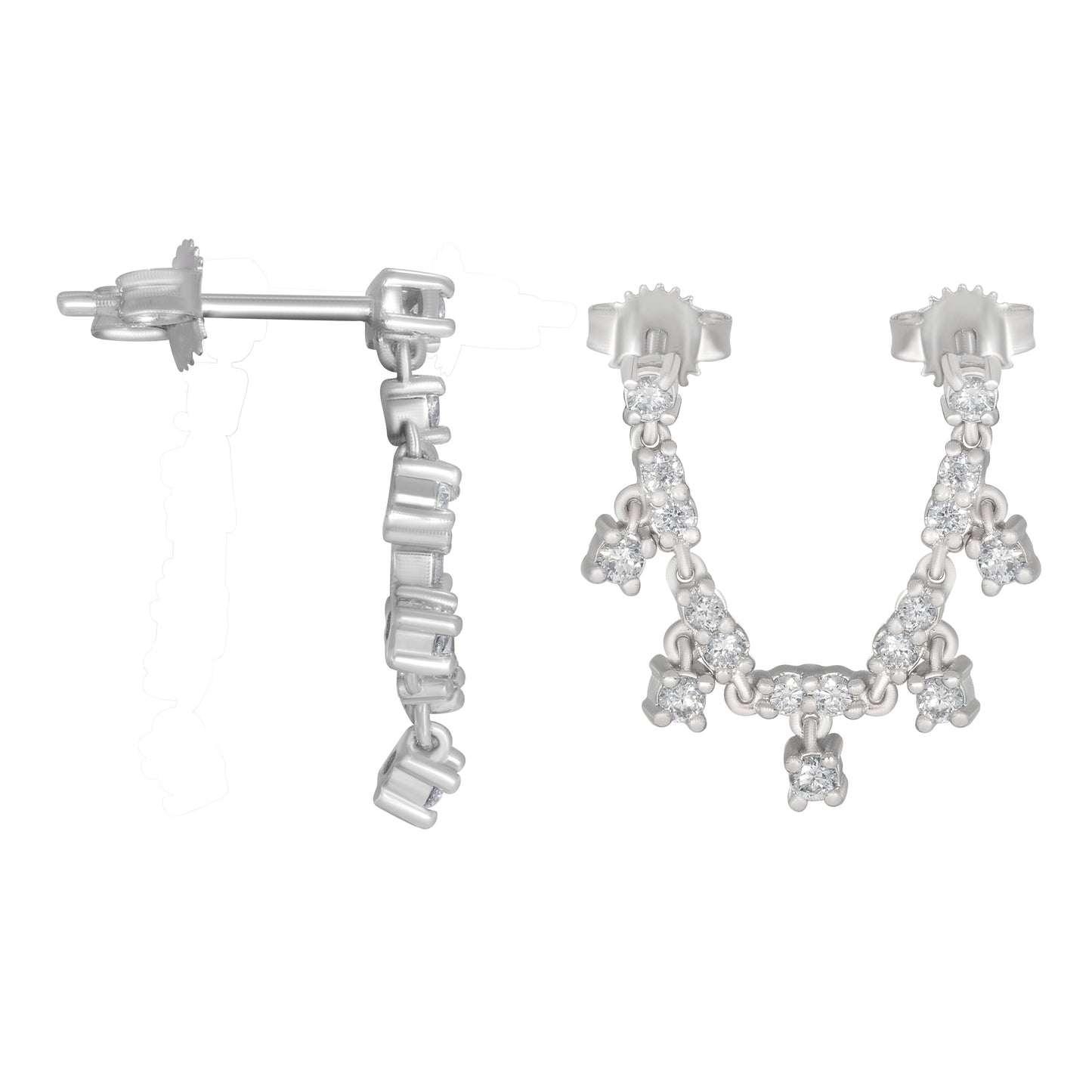 White Gold Drop Earrings with Diamond Clusters