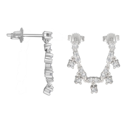 White Gold Drop Earrings with Diamond Clusters
