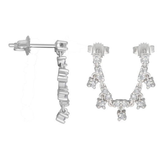 White Gold Drop Earrings with Diamond Clusters