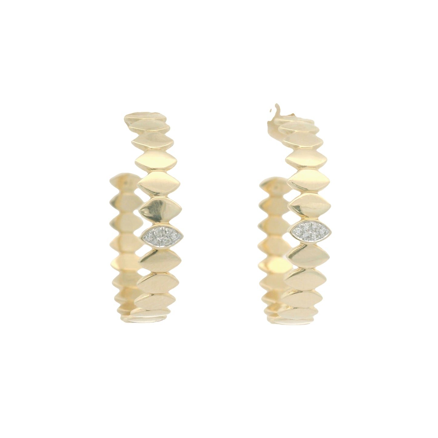 Gold Hoop Earrings with Diamond Marquise Accents