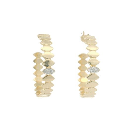 Gold Hoop Earrings with Diamond Marquise Accents