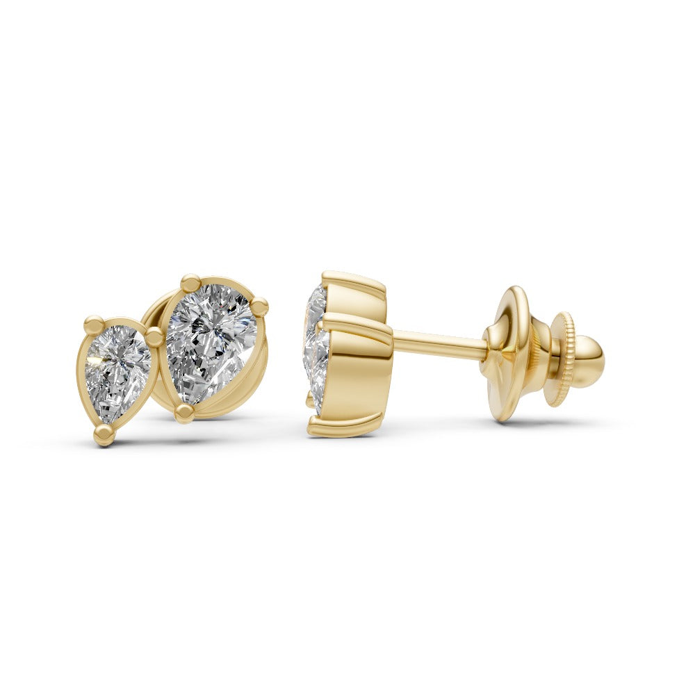 Gold Stud Earrings with Pear-Cut Diamonds