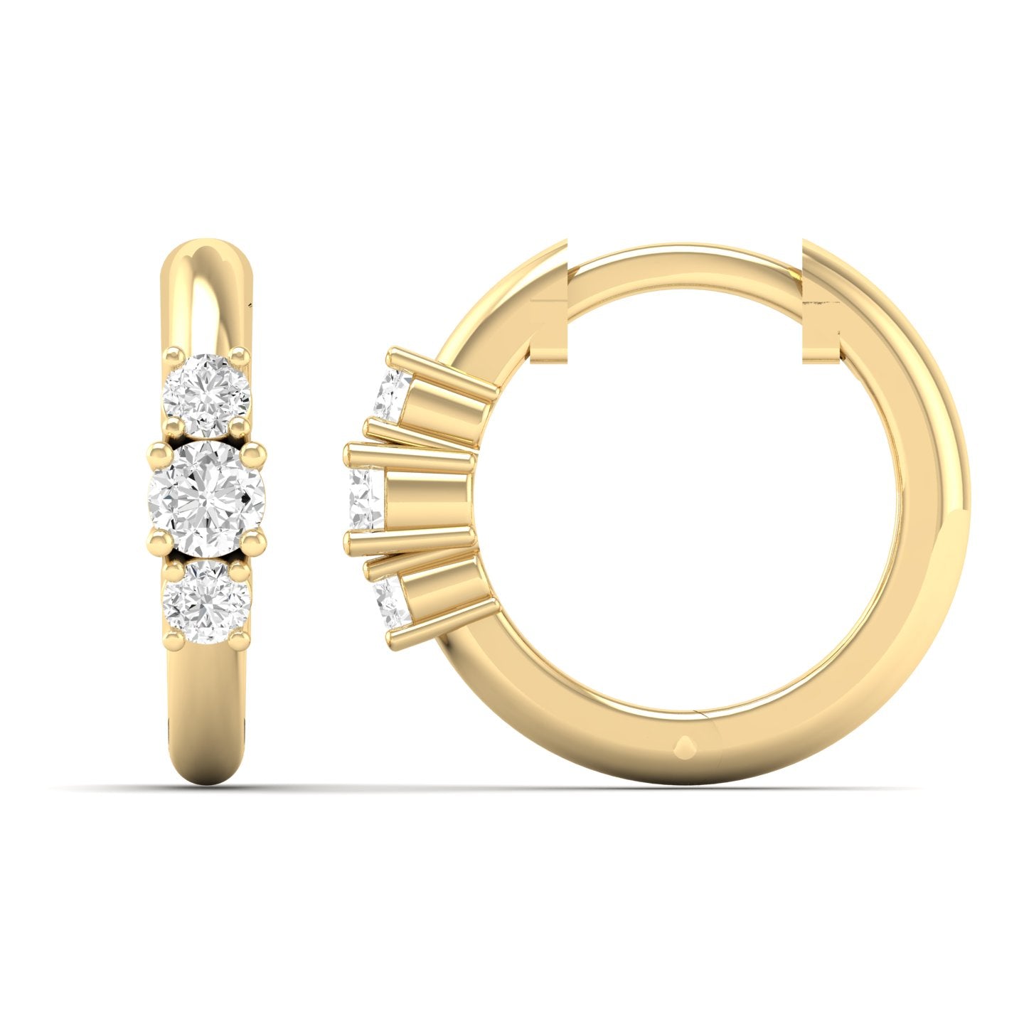 Gold Three-Stone Diamond Huggies