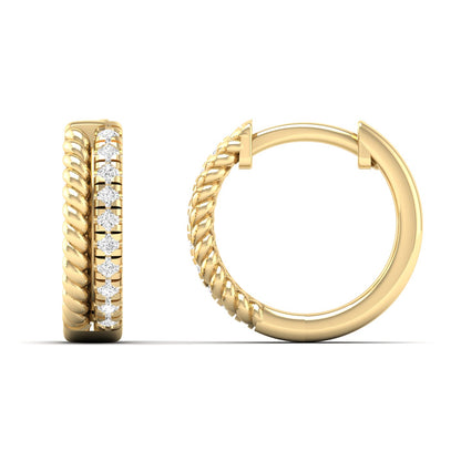 Gold Hoops With Twisted Rope And Diamond Line