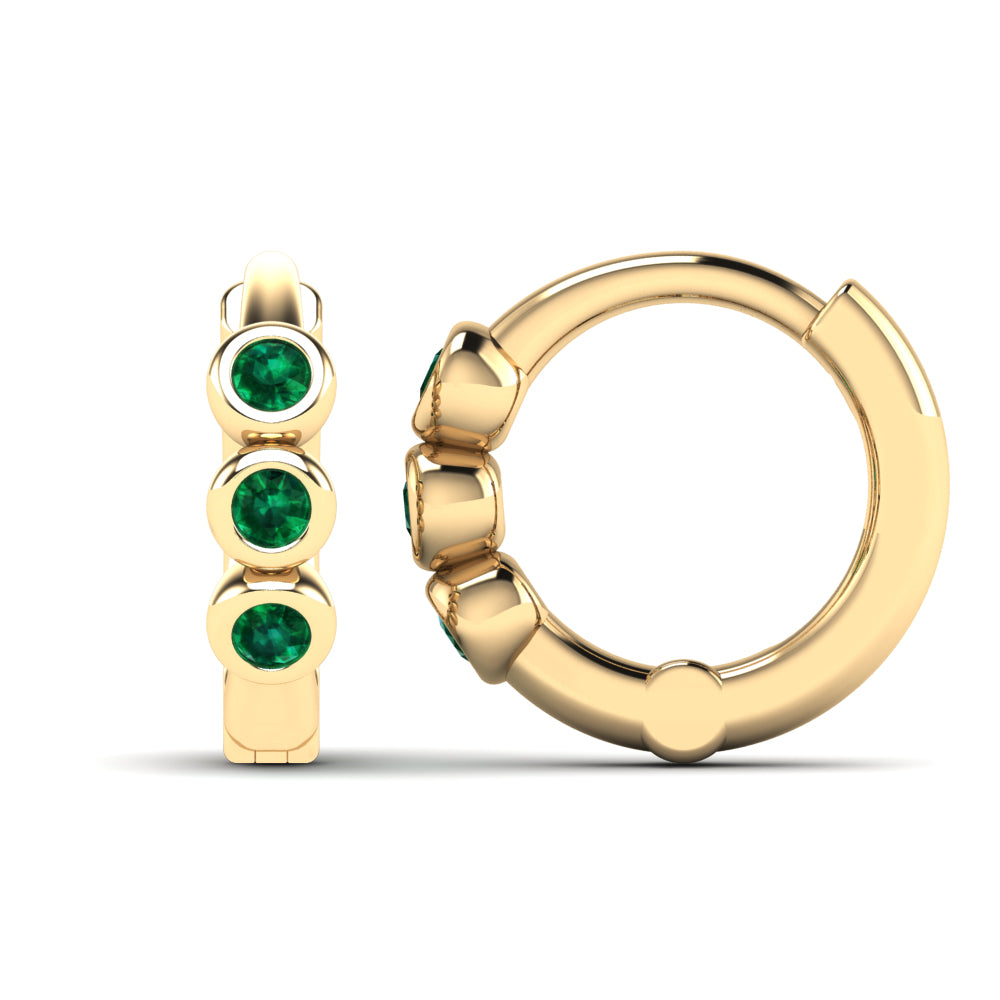 Gold Huggie Earrings With Emeralds