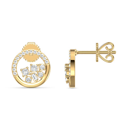 Gold Halo Studs with Mixed Diamond Cuts