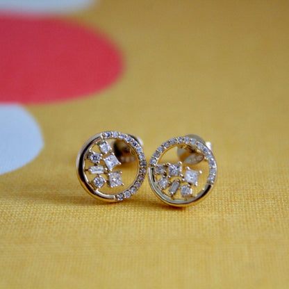 Gold Halo Studs with Mixed Diamond Cuts