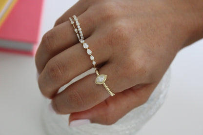 Gold Ring with Pear-Shaped Diamonds