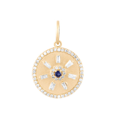 Gold Medallion Pendant with Sapphire and Diamonds