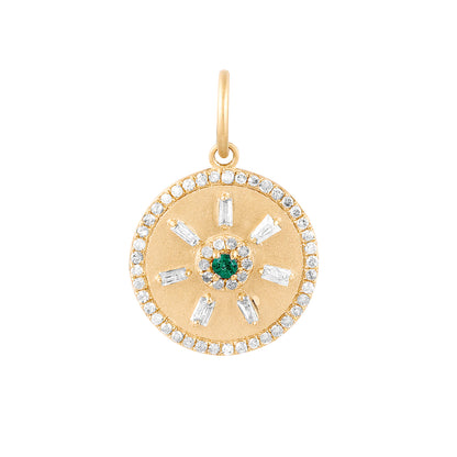 Gold Medallion Pendant with Emerald and Diamonds