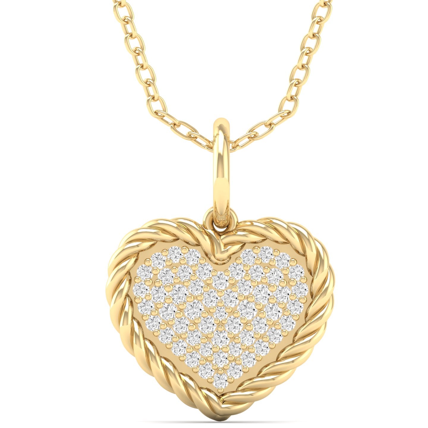 Gold Heart Charm with Pavé Diamonds and Rope Edge