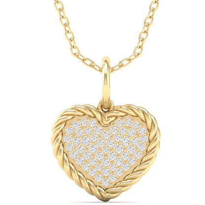 Gold Heart Charm with Pavé Diamonds and Rope Edge