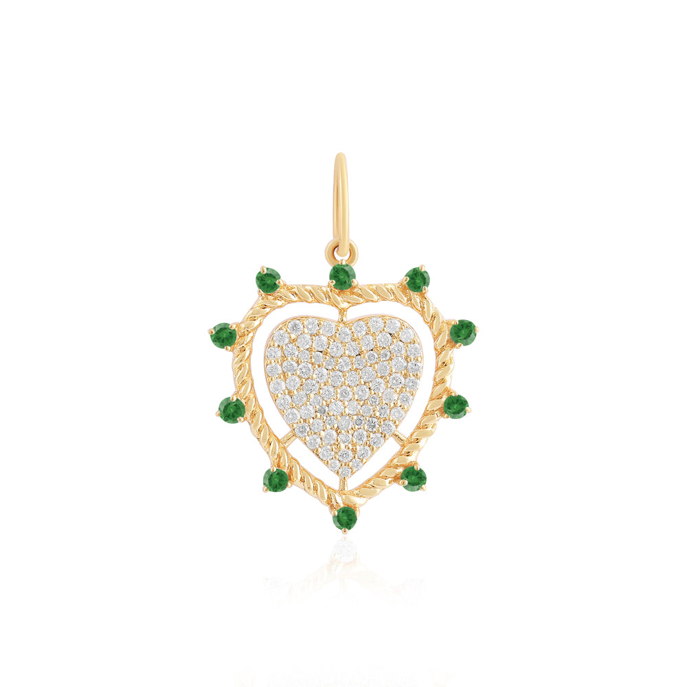 Heart Charm With Green Accents And Pavé Diamonds