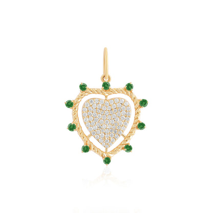 Heart Charm With Green Accents And Pavé Diamonds