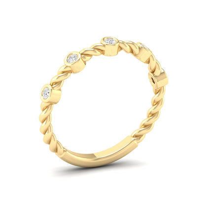 Gold Twisted Band with Bezel-Set Diamonds