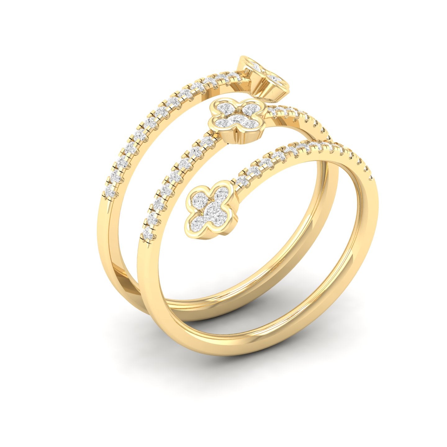 Gold Triple Wrap Clover Ring with Diamonds