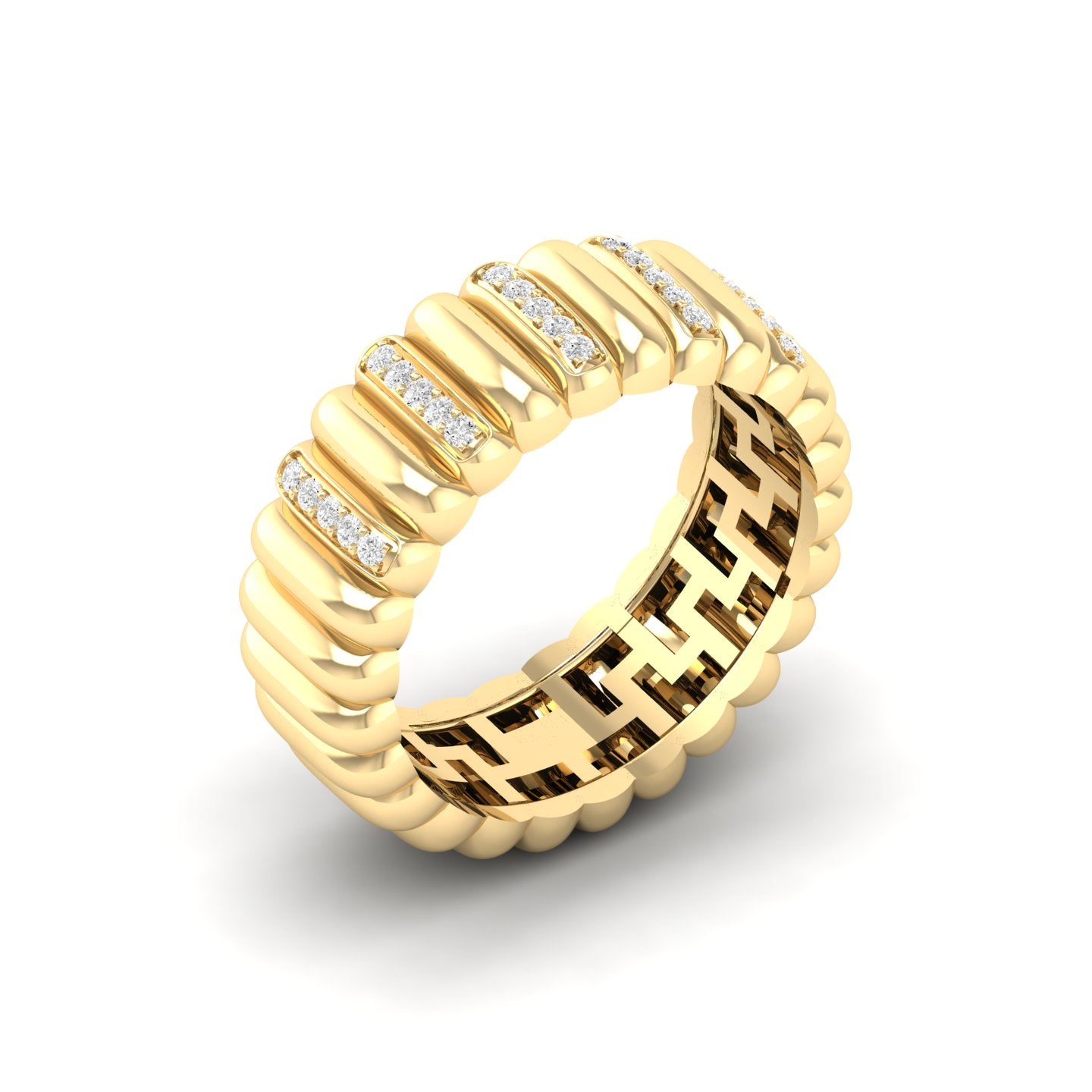Wide Gold Band With Pavé Diamond Rows