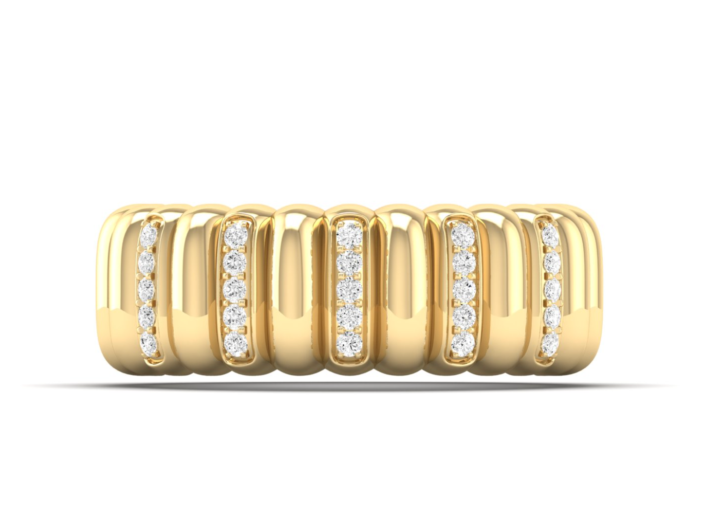 Wide Gold Band With Pavé Diamond Rows