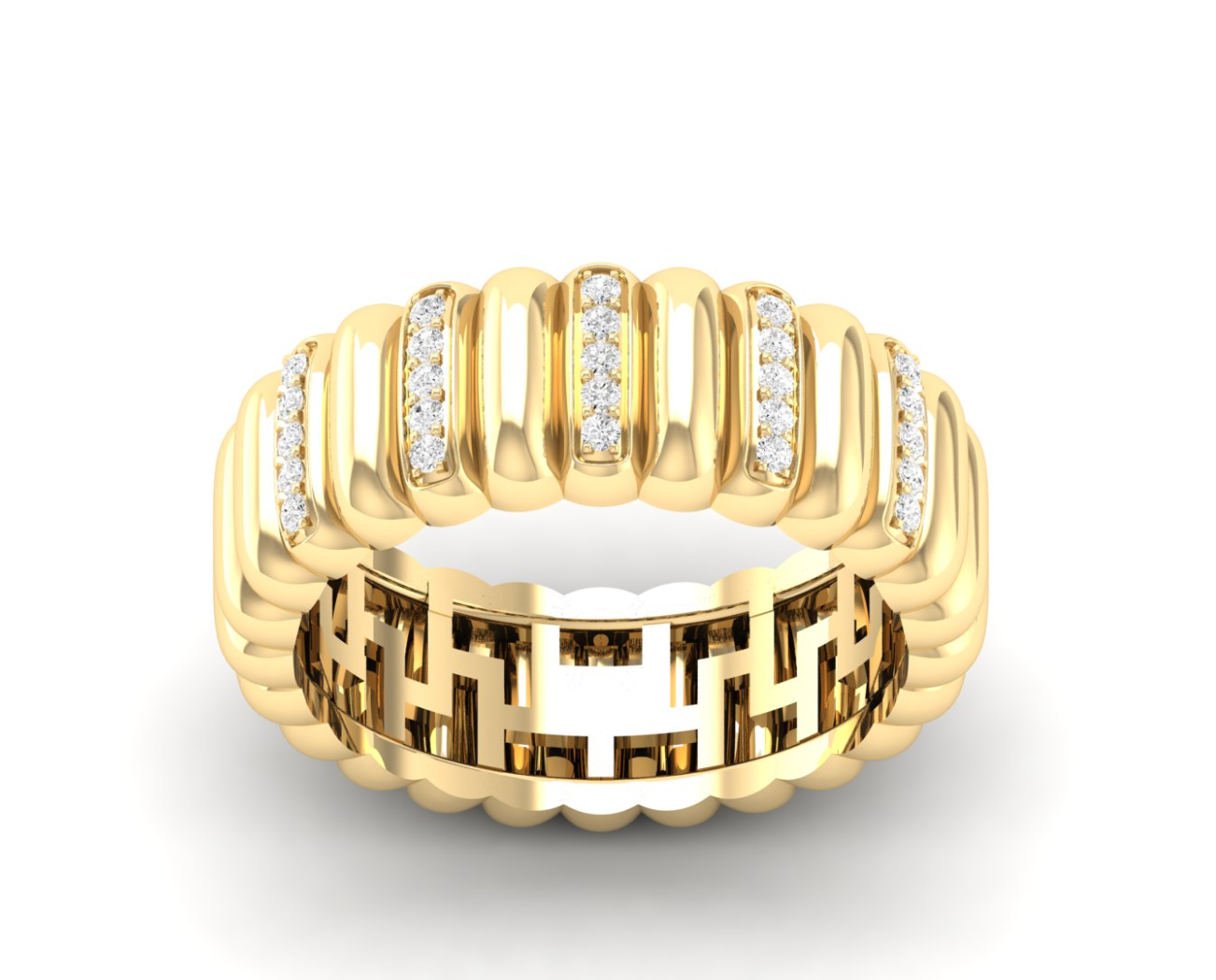 Wide Gold Band With Pavé Diamond Rows