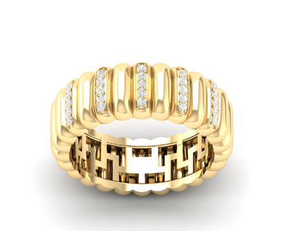 Wide Gold Band With Pavé Diamond Rows
