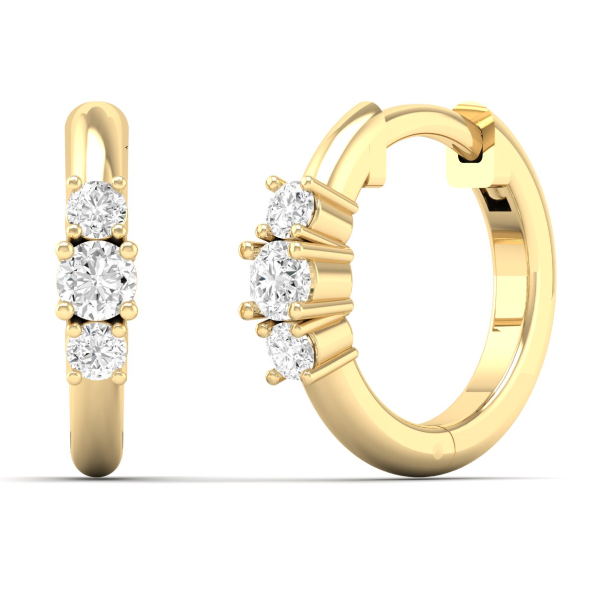 Gold Three-Stone Diamond Huggies