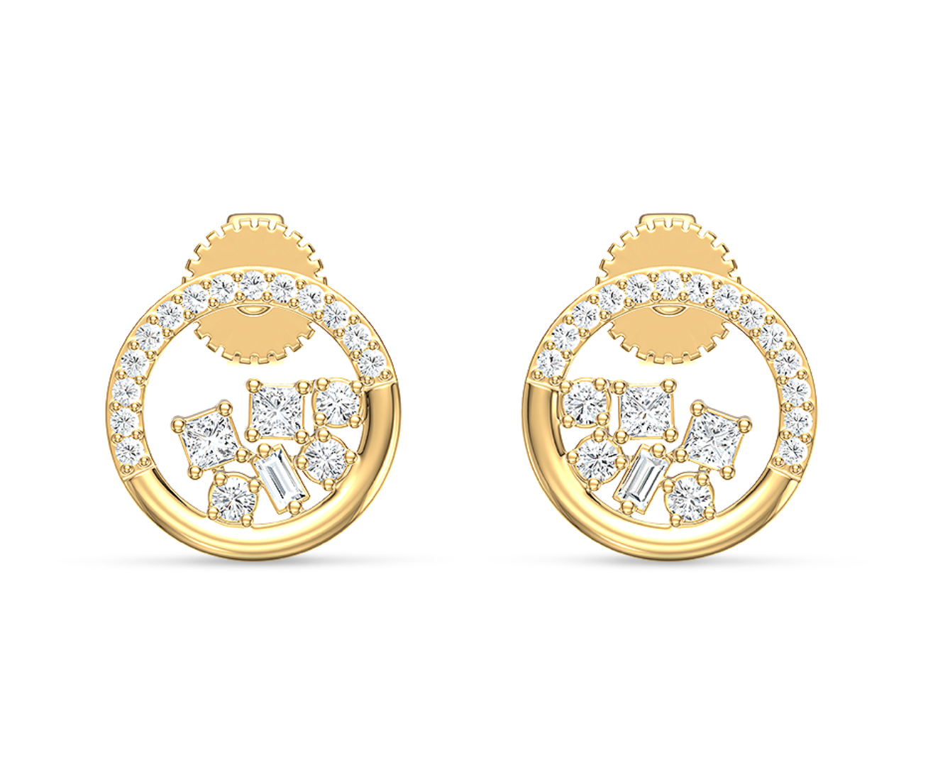 Gold Halo Studs with Mixed Diamond Cuts