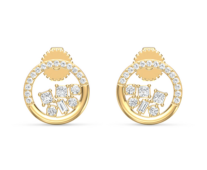 Gold Halo Studs with Mixed Diamond Cuts