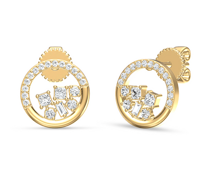 Gold Halo Studs with Mixed Diamond Cuts