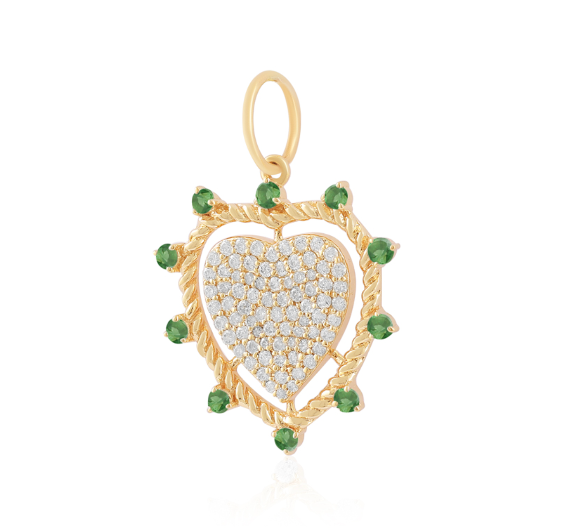 Heart Charm With Green Accents And Pavé Diamonds
