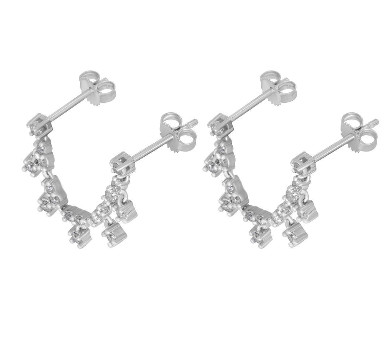 White Gold Drop Earrings with Diamond Clusters