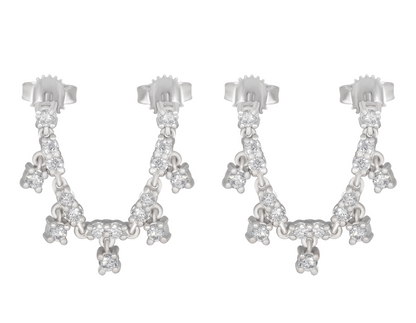 White Gold Drop Earrings with Diamond Clusters