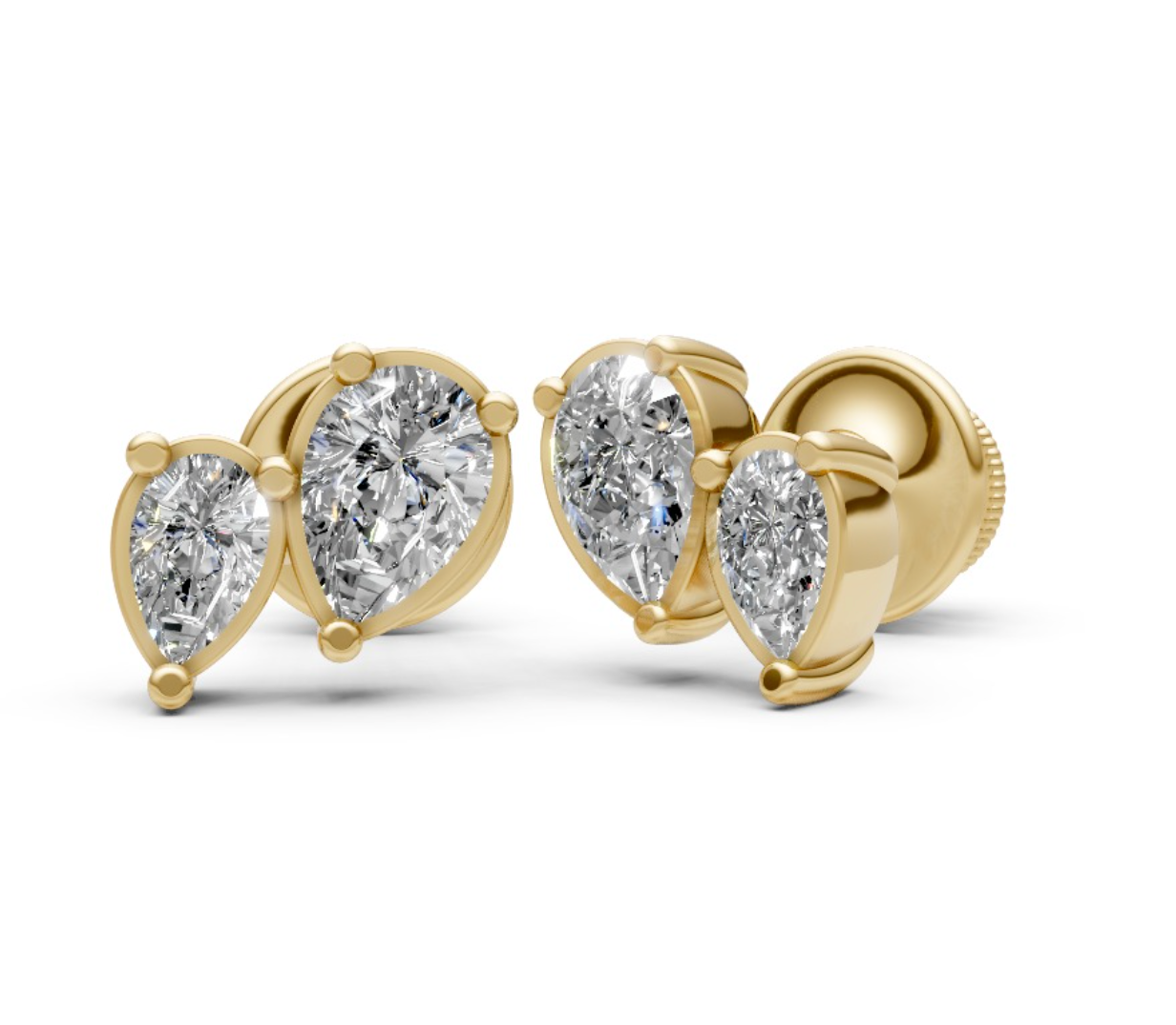 Gold Stud Earrings with Pear-Cut Diamonds