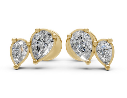 Gold Stud Earrings with Pear-Cut Diamonds