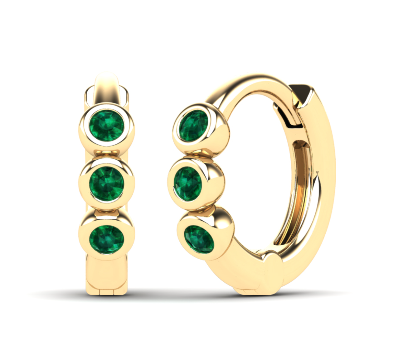 Gold Huggie Earrings With Emeralds