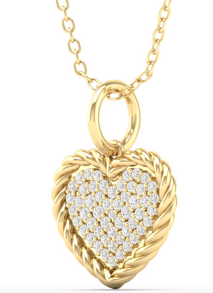 Gold Heart Charm with Pavé Diamonds and Rope Edge