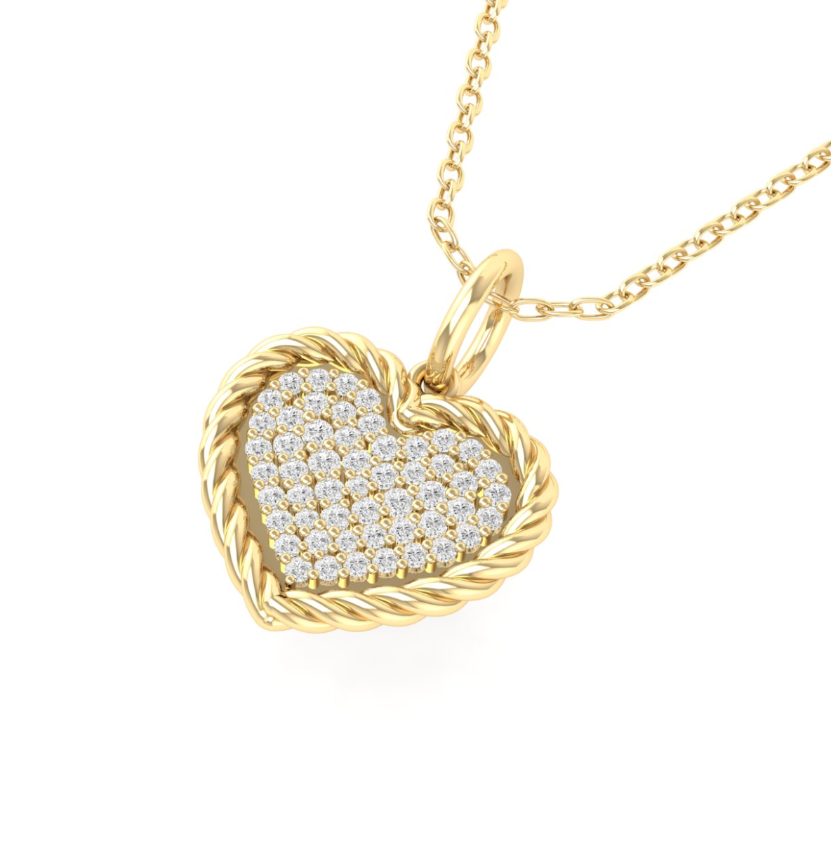 Gold Heart Charm with Pavé Diamonds and Rope Edge