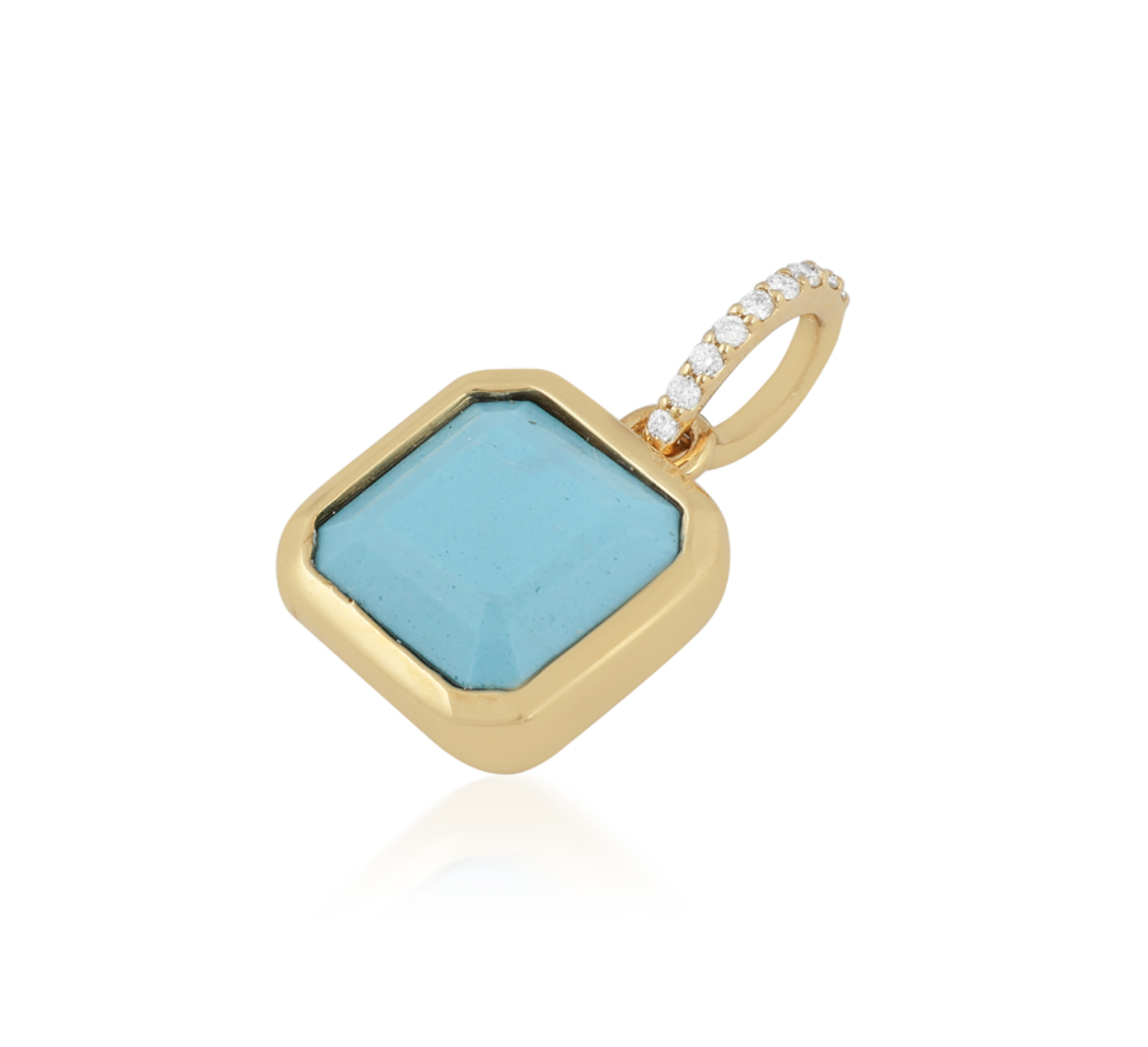 Emerald-Cut Turquoise Charm and Diamond Bail