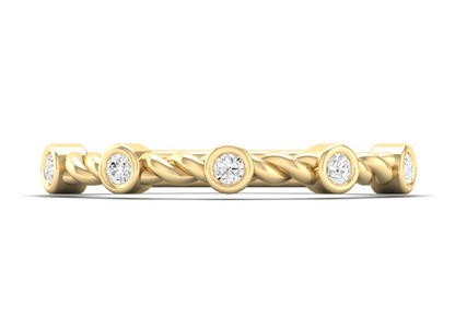 Gold Twisted Band with Bezel-Set Diamonds