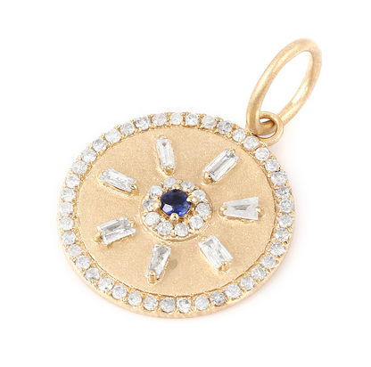 Gold Medallion Pendant with Sapphire and Diamonds