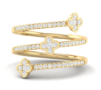 Gold Triple Wrap Clover Ring with Diamonds